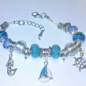 Euro Bead Bracelet with Sea Charms Ships Wheel